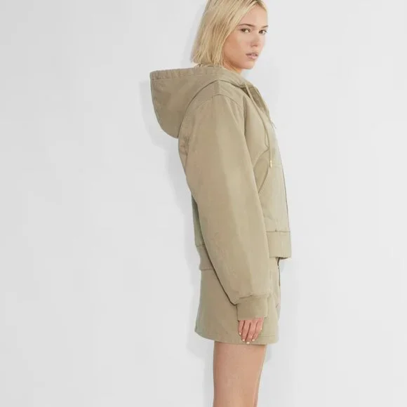 Aritzia TNA Cozy Canvas Zip Hoodie Jacket Coat Womens XL‎ Beige Tan Workwear - Picture 3 of 16